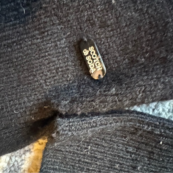 Scotch & Soda Black Merino Wool Turtleneck Sweater with Colorful Pattern - Picture 7 of 12